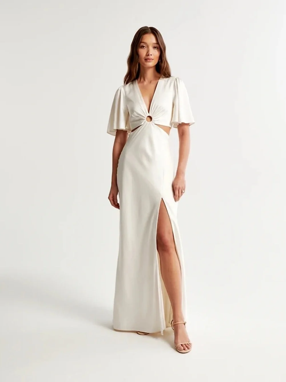 Elegant Ivory Cutout Maxi Dress with Ring Detail